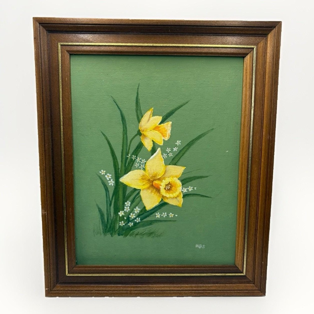 Vintage 1983 Original Daffodil Floral Painting Signed Jess G. Smith 8x10 Framed